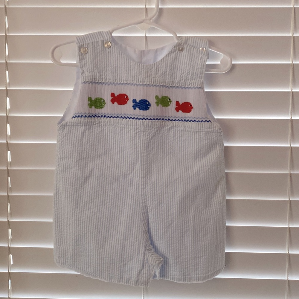 Velani Classics 6M Seersucker Smocked Jon Jon